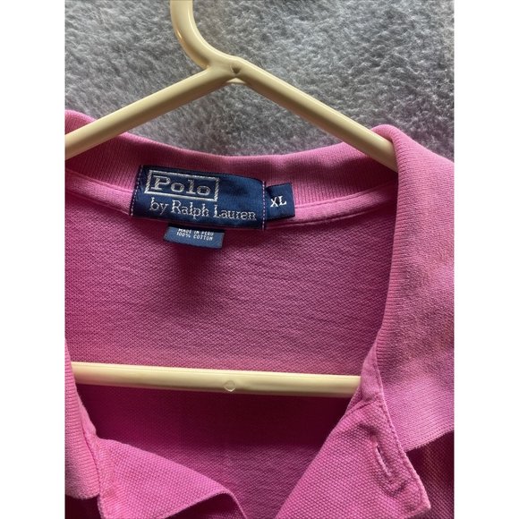 POLO RALPH LAUREN  Men XL Pink Short Sleeve SHIRT Logo 3 Buttons Vintage Classic - Picture 2 of 5